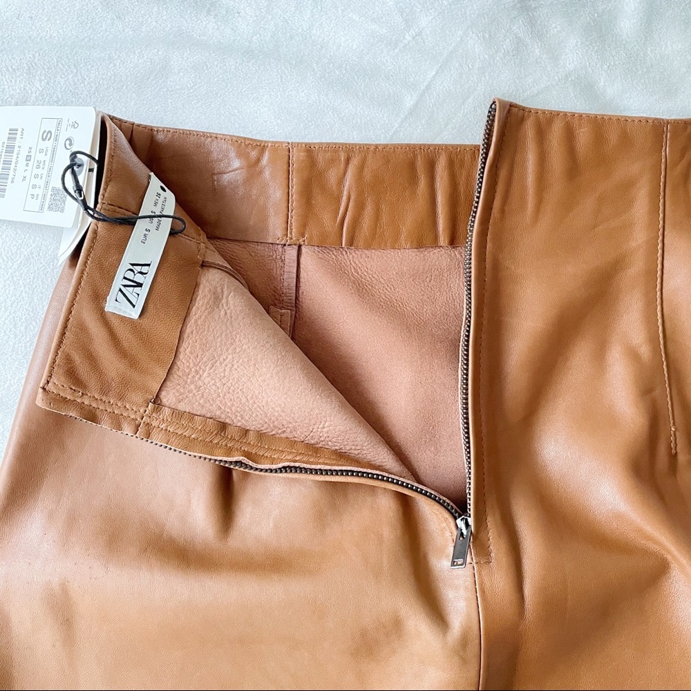 Zara Real Leather Mini Skirt - Mid Camel Size S - Picture 6 of 7